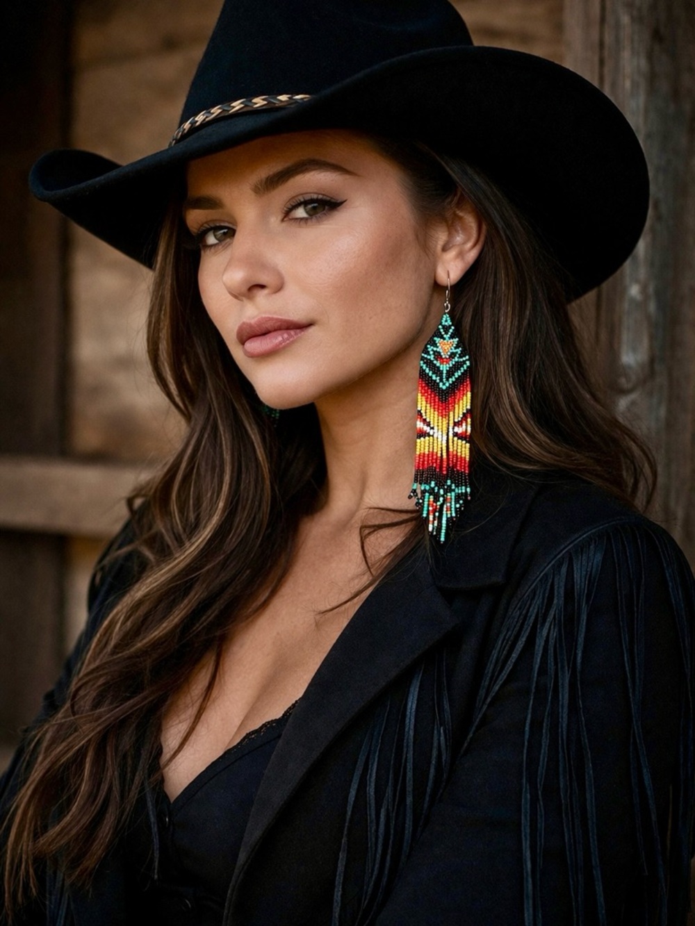 Beautiful long southwestern style Native American look dangle seed bead earrings